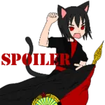 1:1_aspect_ratio black_hair catgirl character:alunya flag goddess meta:lowres meta:transparent_background raised_fist red_eyes scarf site:leftypol spoiler // 200x200 // 24KB