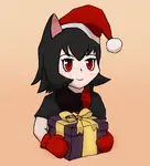 black_hair catgirl character:alunya christmas gift gloves hat red_eyes scarf // 1352x1494 // 729KB