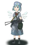 anime blue_eyes blue_hair cirno fairy gun soviet_union touhou ushanka weapon // 800x1210 // 313KB