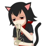 1:1_aspect_ratio black_hair catgirl character:alunya disgusting meta:highres meta:transparent_background reaction_image red_eyes site:leftypol vomit // 1800x1800 // 250KB