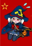 anime chibi female halloween hammer_and_sickle hat mage ppsh-41 pumpkin red_eyes red_star star stick_grenade submachine_gun weapon white_hair witch witch_hat // 744x1053 // 150KB