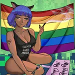 1:1_aspect_ratio anime black_lives_matter blue_hair blunt catgirl flag meta:highres radlib rainbow rainbow_flag smoking // 2048x2048 // 346KB
