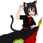 1:1_aspect_ratio black_hair catgirl character:alunya flag meta:highres meta:transparent_background raised_fist red_eyes scarf site:leftypol spoiler // 1800x1800 // 308KB