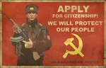 citizenship gun hammer_and_sickle kalashnikov poster rifle soldier soviet_union uniform ushanka weapon // 2498x1600 // 707KB