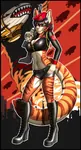 aircraft airship anthro beret big_cat black_hair blue_eyes breasts bullpup command_and_conquer feline fire furry gun hammer_and_sickle platform_shoes red_alert red_star rifle sniper_rifle star tiger tigress weapon // 695x1280 // 192KB