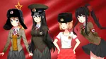 anime ddlc doki_doki_literature_club female flag hammer_and_sickle hat meta:edit monika national_bolshevism natsuki sayori soviet_union ushanka yuri // 6000x3375 // 1.8MB