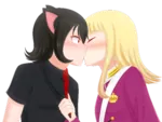 black_hair blonde_hair blush bully catgirl character:alunya character:grace cute green_eyes kiss meta:absurdres meta:highres meta:transparent_background monarchism monarcho_socialism red_eyes site:leftypol yuri // 3740x2808 // 2.6MB