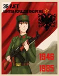 albania albanian_text anime flag gun hoxhaism poster red_star rifle soldier star uniform weapon // 1440x1849 // 811KB