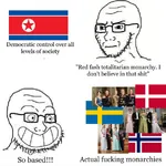 democracy denmark glasses juche korea korea_dpr monarchism norway scandinavia so_true social_democracy soyboy sweden wojak // 602x601 // 63KB