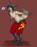 anthro canine furry gas_mask hammer_and_sickle kiss topless // 800x1000 // 209KB