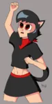 artist:rw black_hair catgirl character:alunya raised_fist red_eyes scarf // 1195x2370 // 542KB