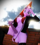 3d anthro bikini breasts equine equine_penis flag furry futanari hammer_and_sickle large_breasts meta:highres my_little_pony pink_skin pony purple_eyes red_star soviet_union star starlight_glimmer swim_suit unicorn // 1960x2170 // 4.7MB