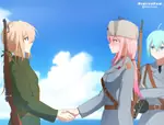 anime blonde_hair blue_hair female pink_hair red_army soviet_union Violet_Evergarden world_war_ii // 3014x2292 // 1.7MB