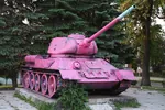 armored_fighting_vehicle meta:photo pink t-34 tank vandalism // 500x333 // 79KB