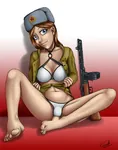 artist:novacaster blue_eyes brown_hair female gun hammer_and_sickle ppsh-41 red_star submachine_gun ushanka weapon // 1100x1400 // 585KB