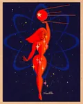 artist:sveta_shubina atom cosmonaut female pinup poster soviet_union space sputnik technology // 1080x1350 // 213KB