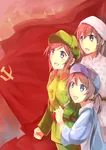 anime china flag hammer_and_sickle meta:highres peasant proletariat red_flag red_guard soldier uniform worker // 2480x3507 // 671KB