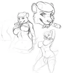 anthro beret breasts cigar feline furry futanari large_breasts meta:sketch original_character sabre-tooth_tiger smoking // 1114x1280 // 114KB