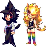 artist:ppdppl black_hair blonde_hair catgirl character:alunya character:political_ideology_catgirls hat red_eyes witch_hat // 563x568 // 121KB