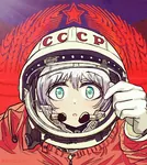 anime art cosmonaut female red_star soviet_union space space_suit star // 1080x1212 // 964KB