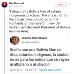 bolivia coup indigenous jeanine_anez meta:screencap religion satan site:twitter translation tweet united_states // 599x605 // 186KB